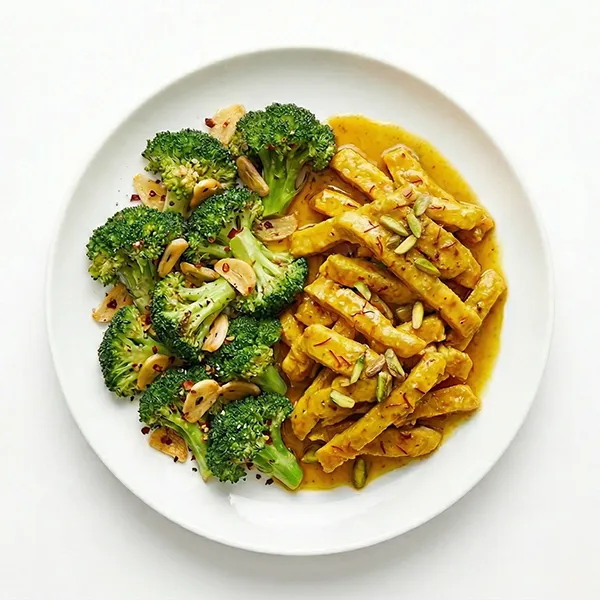 Persian-Style Saffron Chicken With Garlic Broccoli